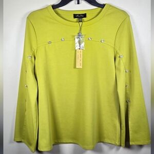 Melissa Paige Neon Lime Long Sleeve Top with Crystal Studs